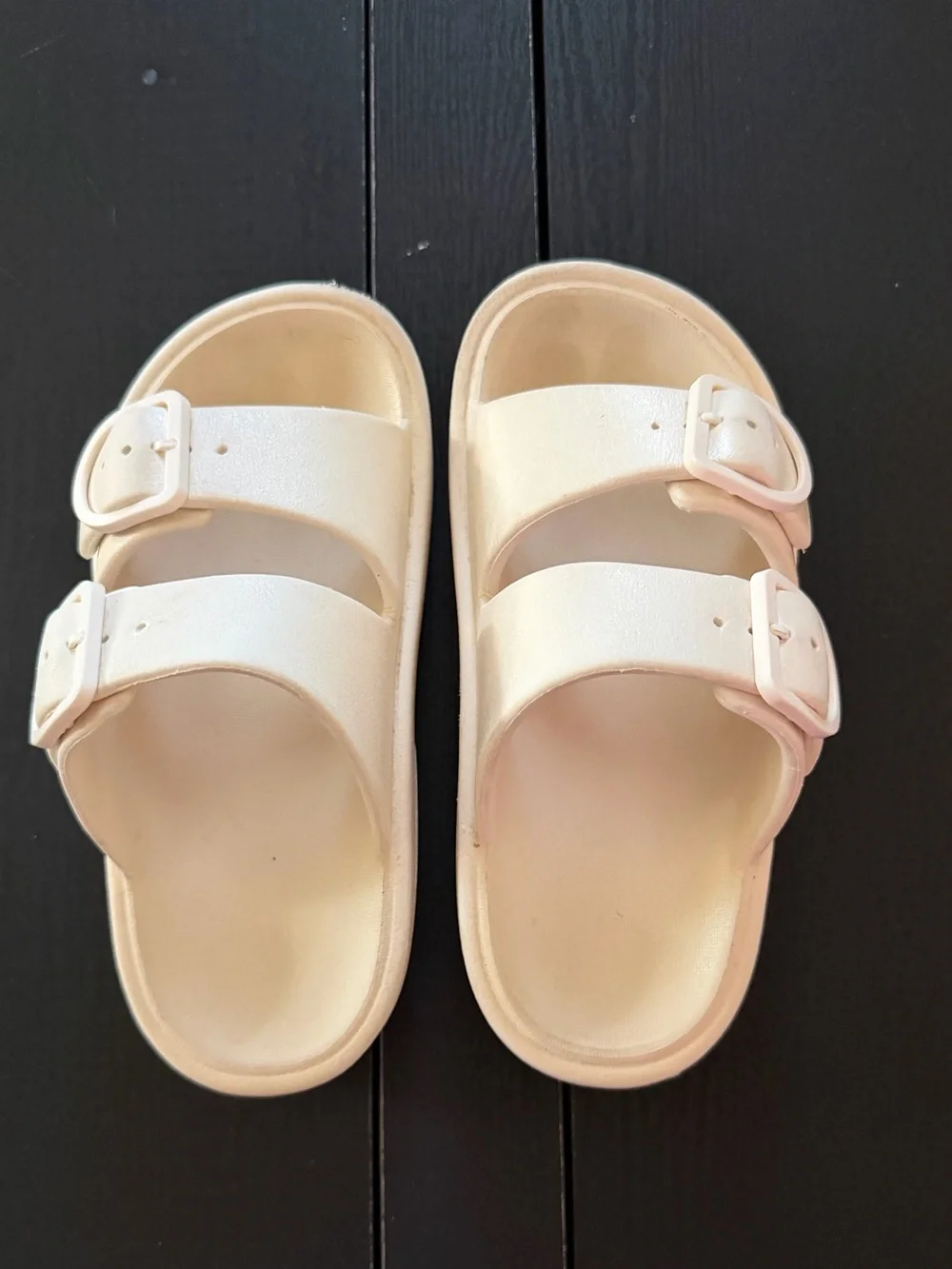 Kids Double-Buckle Slide Sandals in Cream — Lightweight Comfort